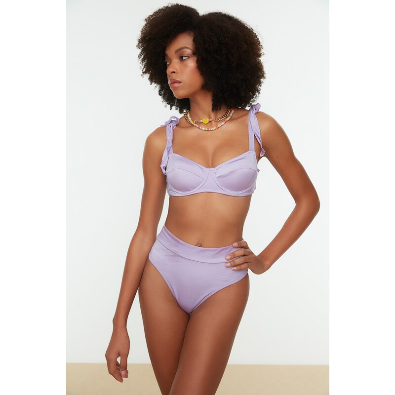 Trendyol Lilac High Waist Bikini Bottoms with Normal Legs