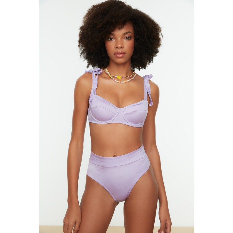 Trendyol Lilac High Waist Bikini Bottoms with Normal Legs