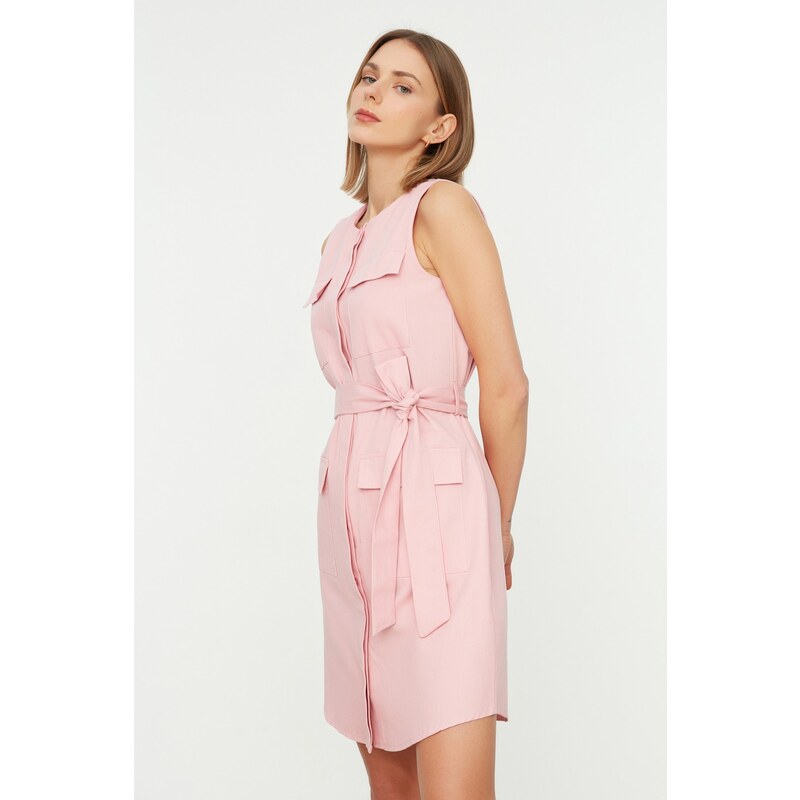 Trendyol Pink Belted Woven Shirt Woven Dress