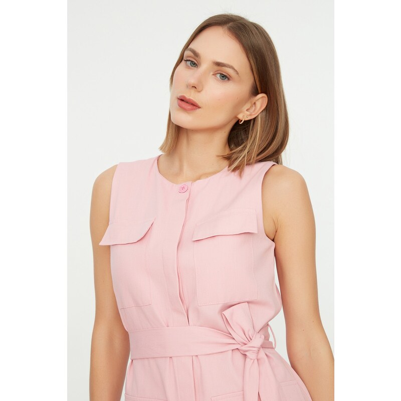 Trendyol Pink Belted Woven Shirt Woven Dress