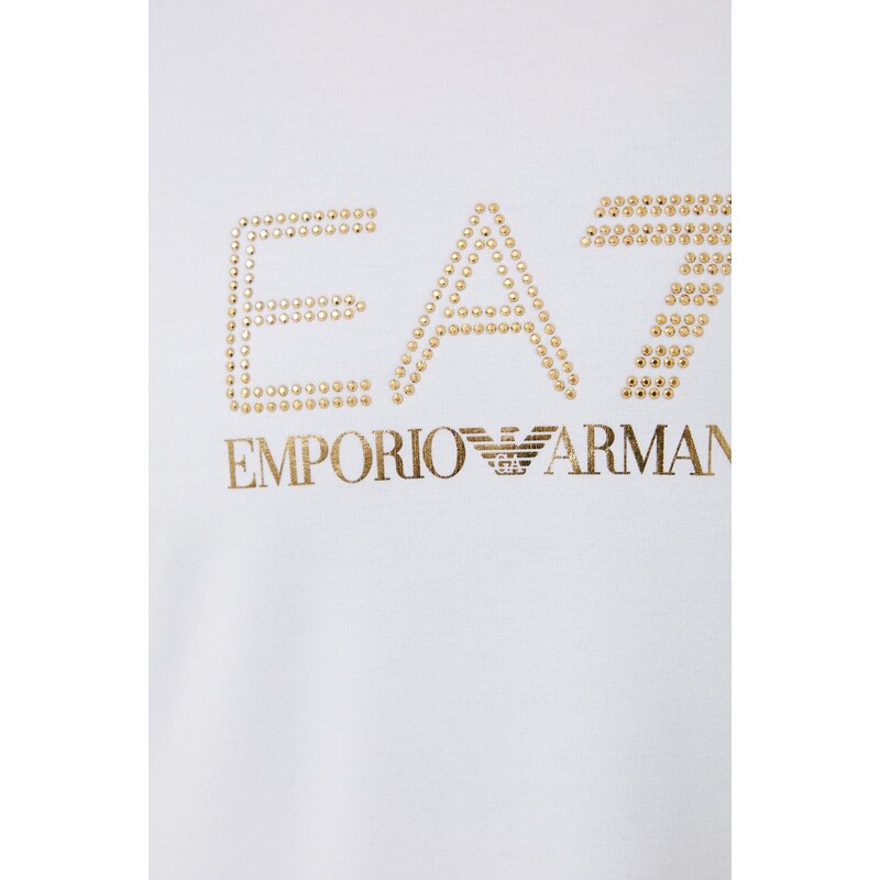 Mikina EA7 Emporio Armani dámská, bílá barva, s aplikací