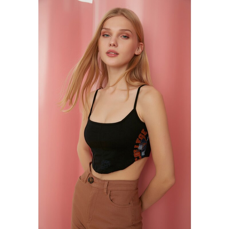 Trendyol Black Printed Crop Knitted Singlet