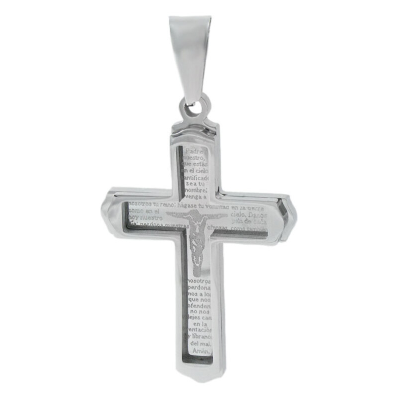 BM Jewellery Přívěsek kříž s nápisy 3,6 cm z chirurgické oceli S11212050