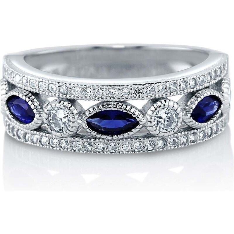 Emporial stříbrný rhodiovaný prsten Safírový kámen MA-R0433-BLUE-SILVER