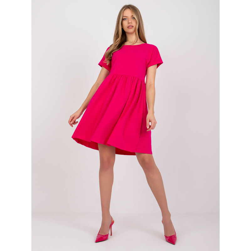 RUE PARIS Fuchsiové šaty Dita s krátkým rukávem -fuchsia pink Tmavě růžová