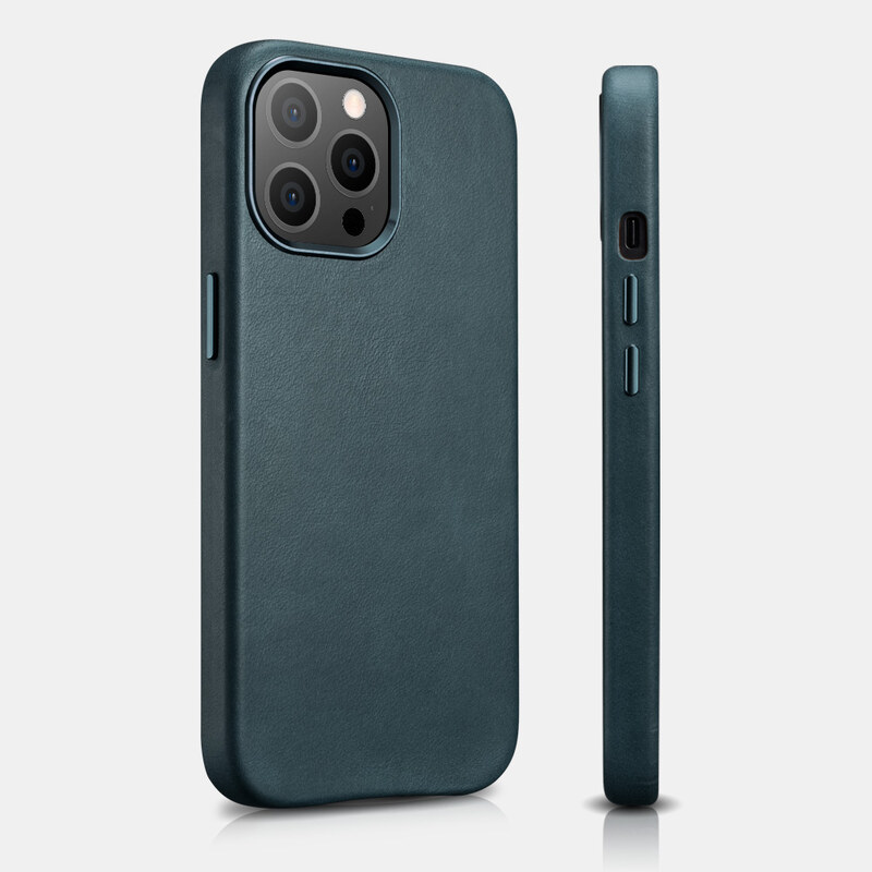 Kožený kryt na iPhone 13 Pro - iCarer, Oil Wax with MagSafe Blue