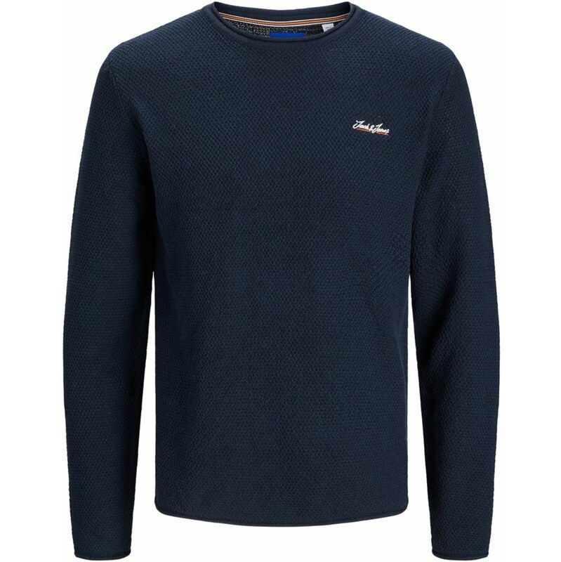 JACK & JONES Svetr Paul Tons noční modrá / oranžová / bílá