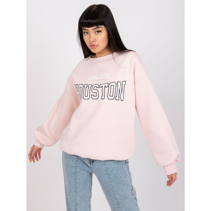 BASIC SVĚTLE RŮŽOVÁ MIKINA S NÁPISEM HOUSTON -LIGHT PINK Pudrová