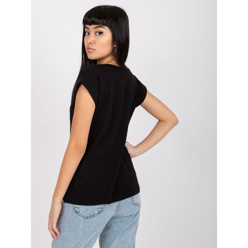 RUE PARIS Černé basic tričko Atlanta s krátkým rukávem -black Černá
