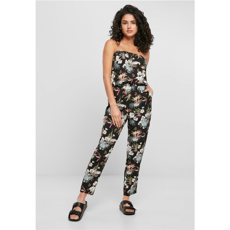 URBAN CLASSICS Ladies Viscose Bandeau Jumpsuit - black tropical