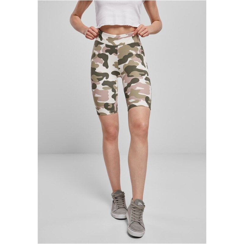 URBAN CLASSICS Ladies High Waist Camo Tech Cycle Shorts - duskrose camo