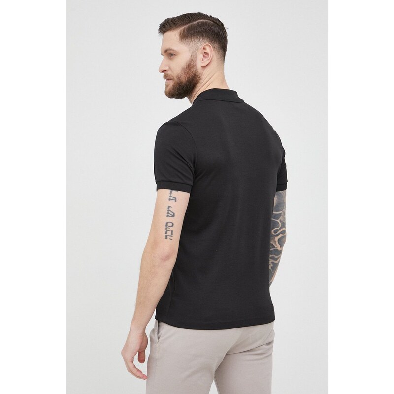 Bavlněné polo tričko Lacoste černá barva, hladký
