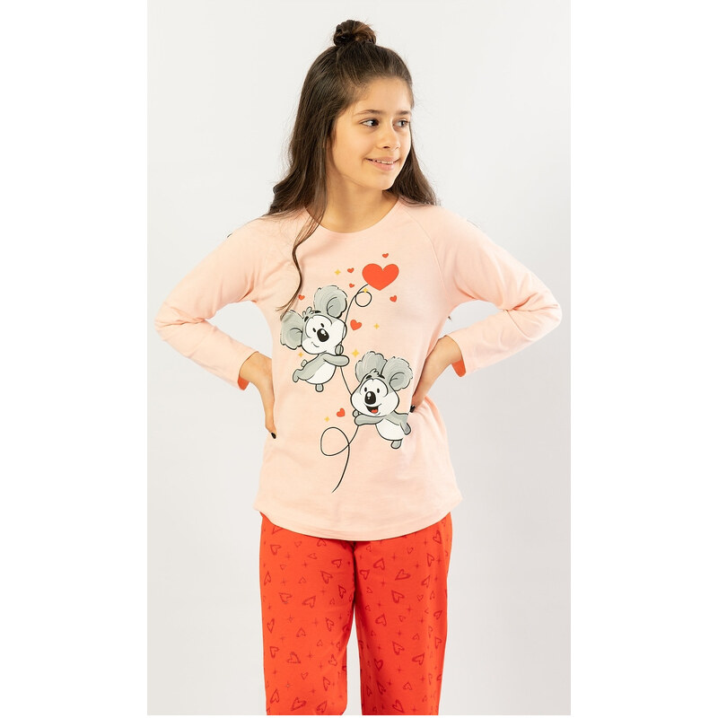 Vienetta Kids Dětské pyžamo dlouhé Malé koaly, barva světle lososová, 100% bavlna