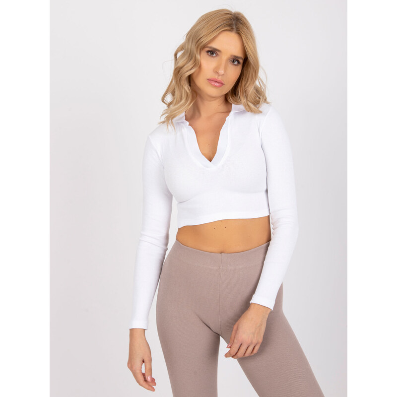 RUE PARIS BÍLÝ CROP TOP FLORES S LÍMEČKEM -WHITE Bílá