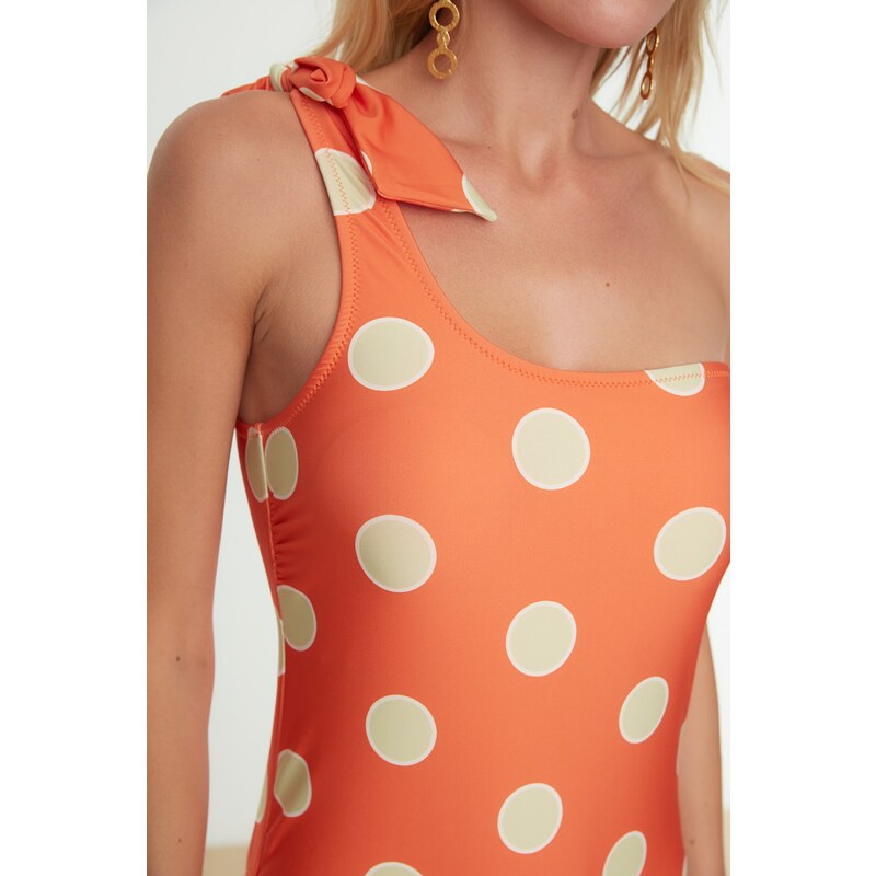 Trendyol Orange Polka Dot vzorované plavky na jedno rameno