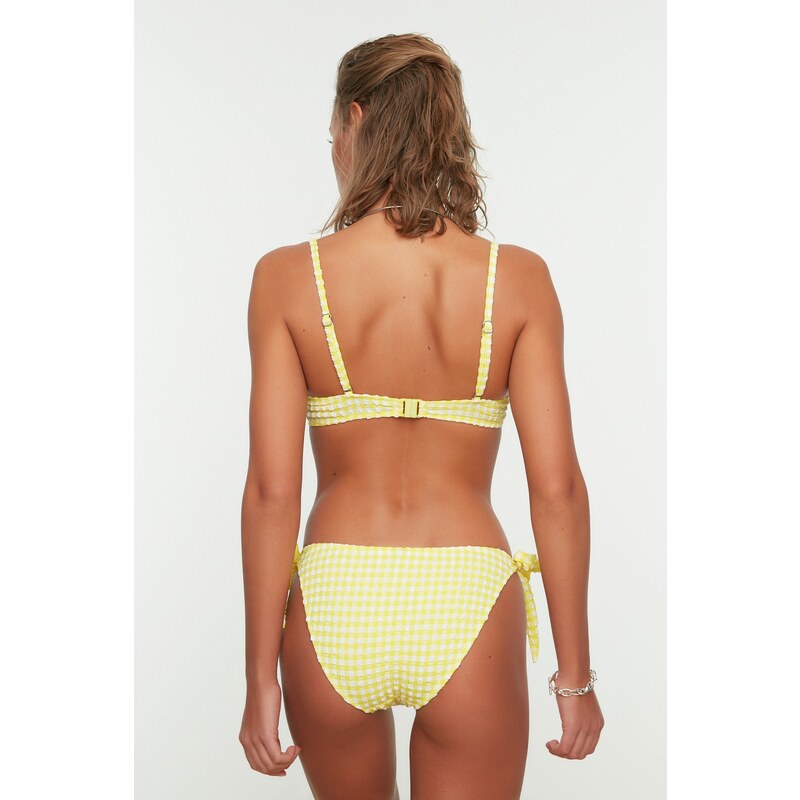 Trendyol Yellow Gingham Textured Ruffle Regular Bikini Bottom