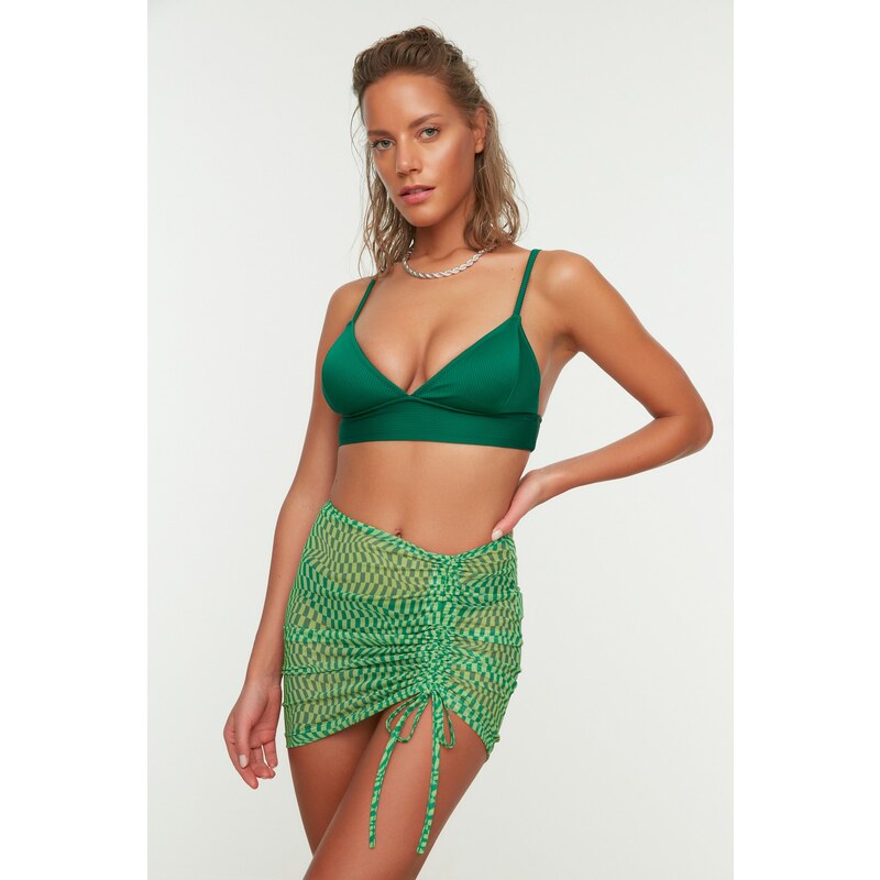 Trendyol Green Geometric Patterned Mini Knitted Gathered Mesh Pareo