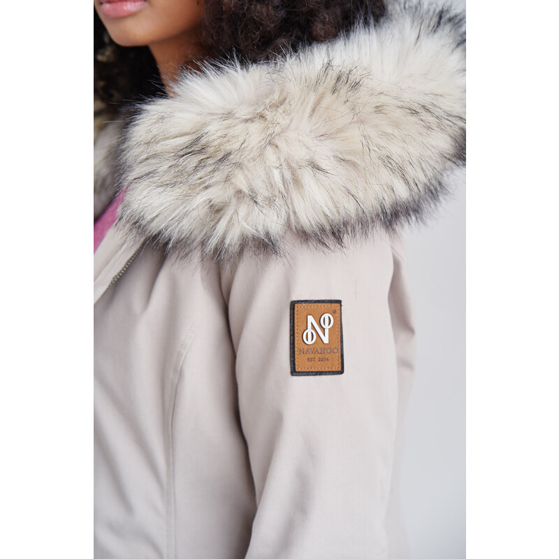 Dámská zimní bunda s kapucí a kožíškem Cristal Navahoo - TAUPE GREY