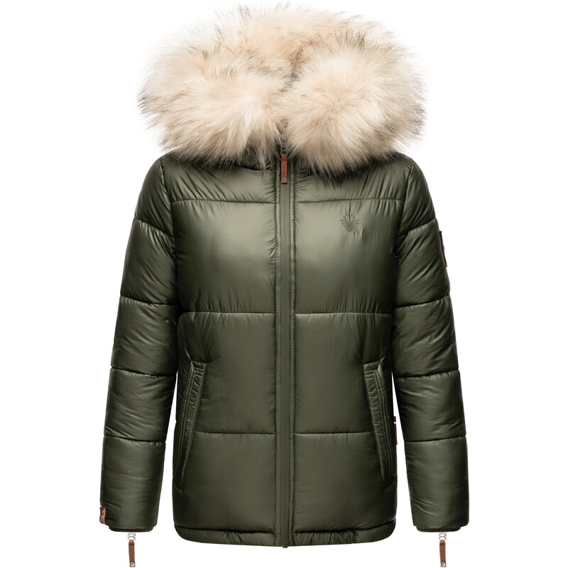 Dámská teplá zimní bunda s kožíškem Tikunaa Premium Navahoo - OLIVE