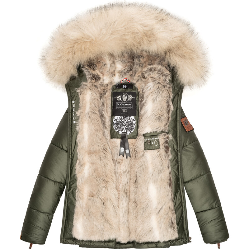 Dámská teplá zimní bunda s kožíškem Tikunaa Premium Navahoo - OLIVE