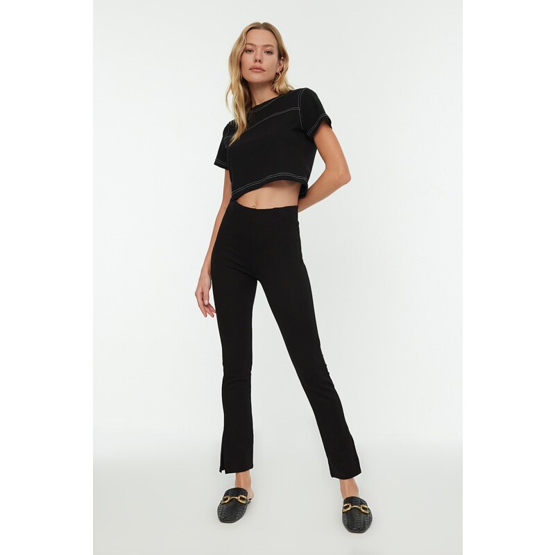 Trendyol Black Crop Crew Neck Knitted Sports T-Shirt