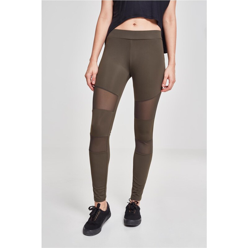 Urban Classics Dámské legíny Tech Mesh tmavé olivové