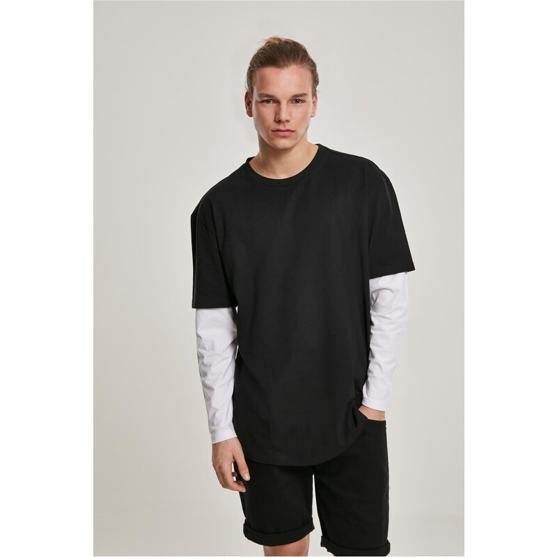 Urban Classics Oversized Shaped Double Layer LS Tee černo/bílé