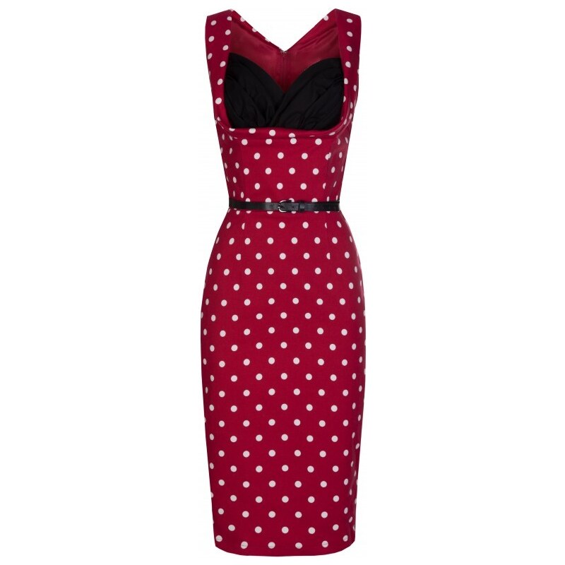 VANESSA červené pouzdrové retro šaty s puntíky - móda 50.let