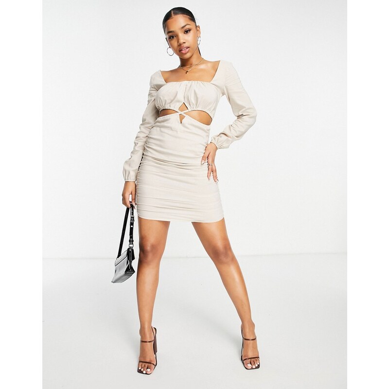 Trendyol cut front mini dress in cream-White