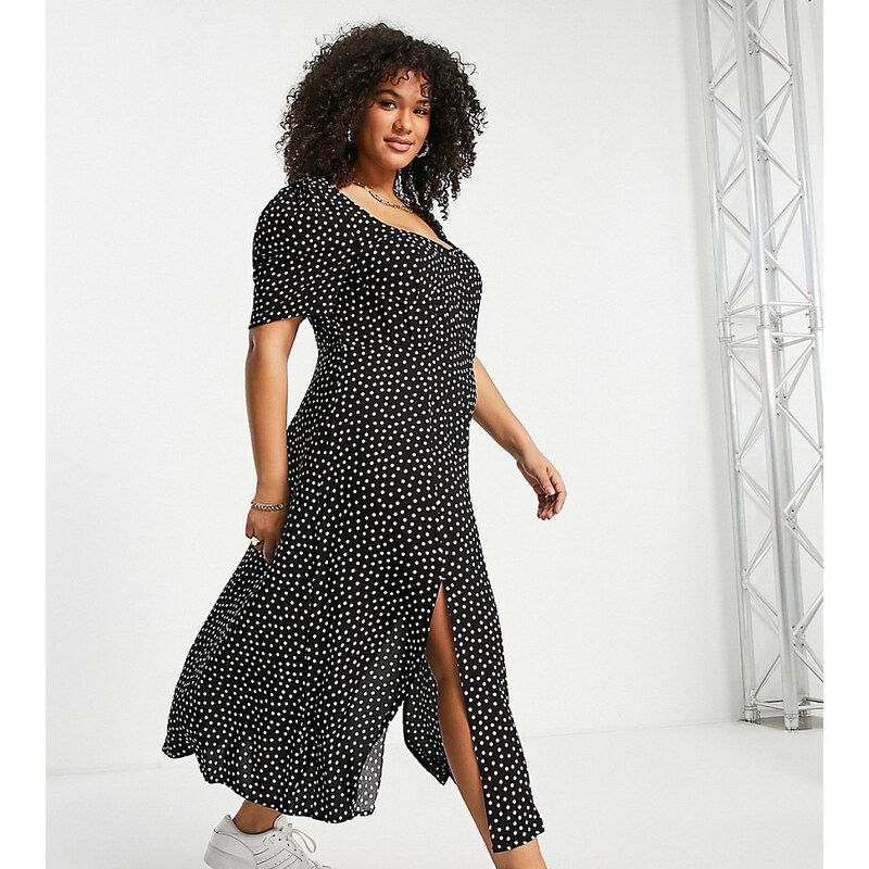 ASOS Curve ASOS DESIGN Curve cupped maxi dress with splits in spot 112653744