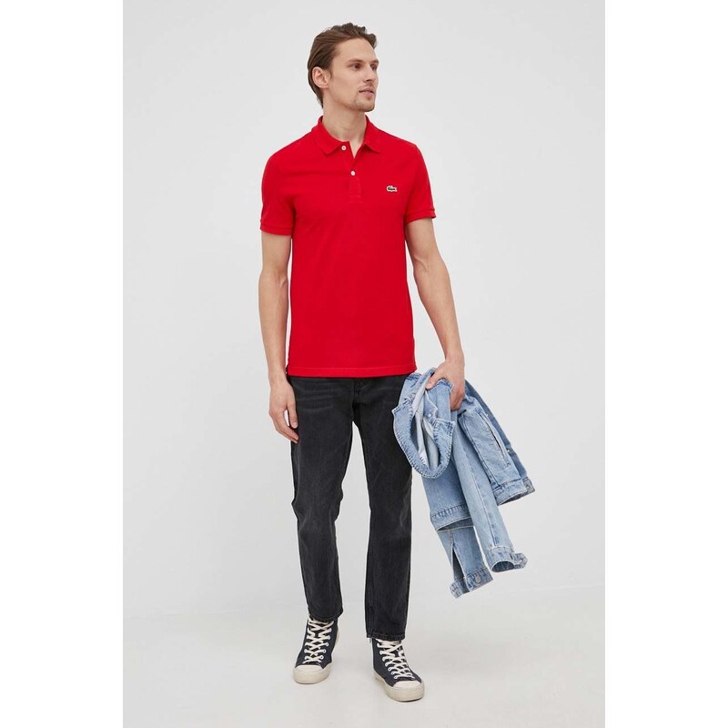 Bavlněné polo tričko Lacoste červená barva, PH4012-001