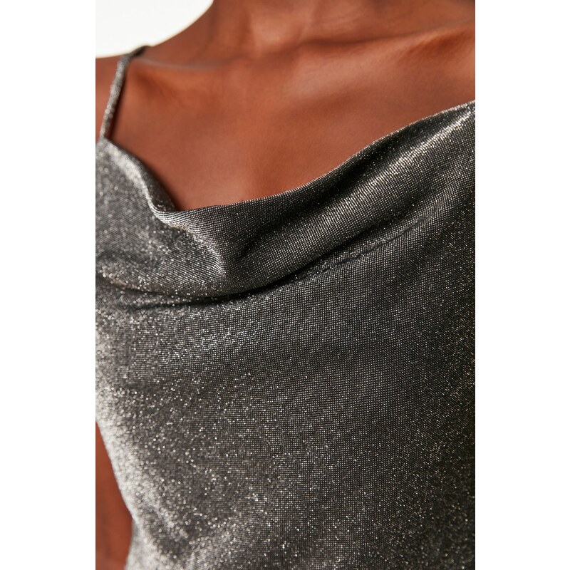 Trendyol Anthracite Shimmering Knitted Blouse