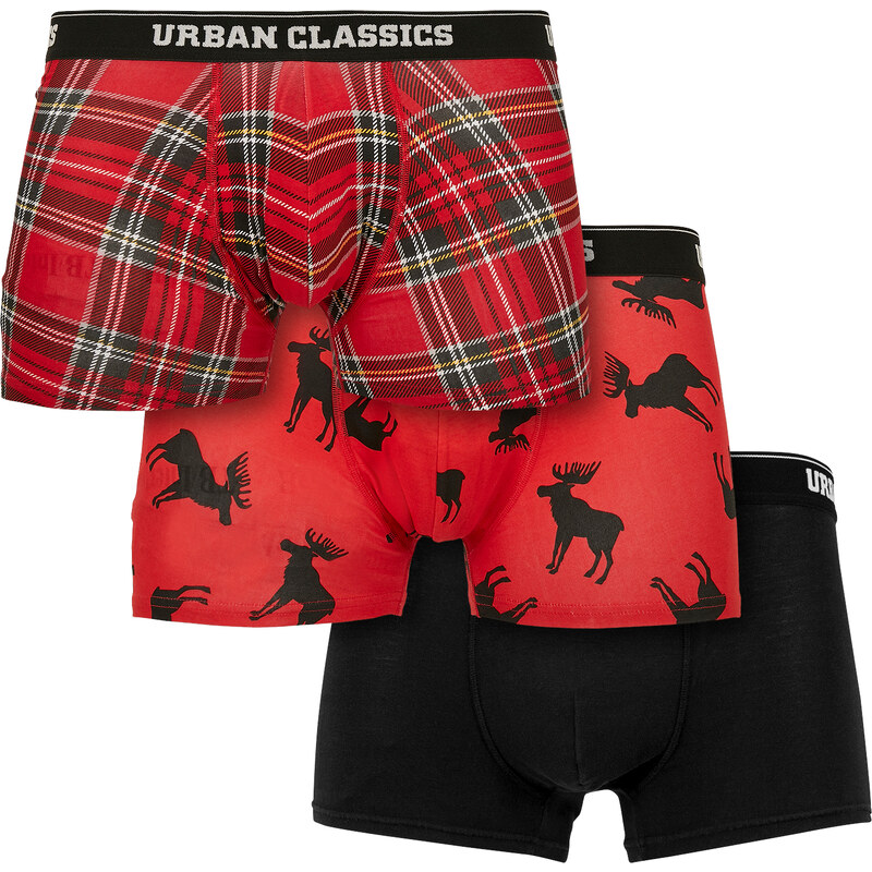 Urban Classics Boxerky 3-balení červené kostkované aop+losí aop