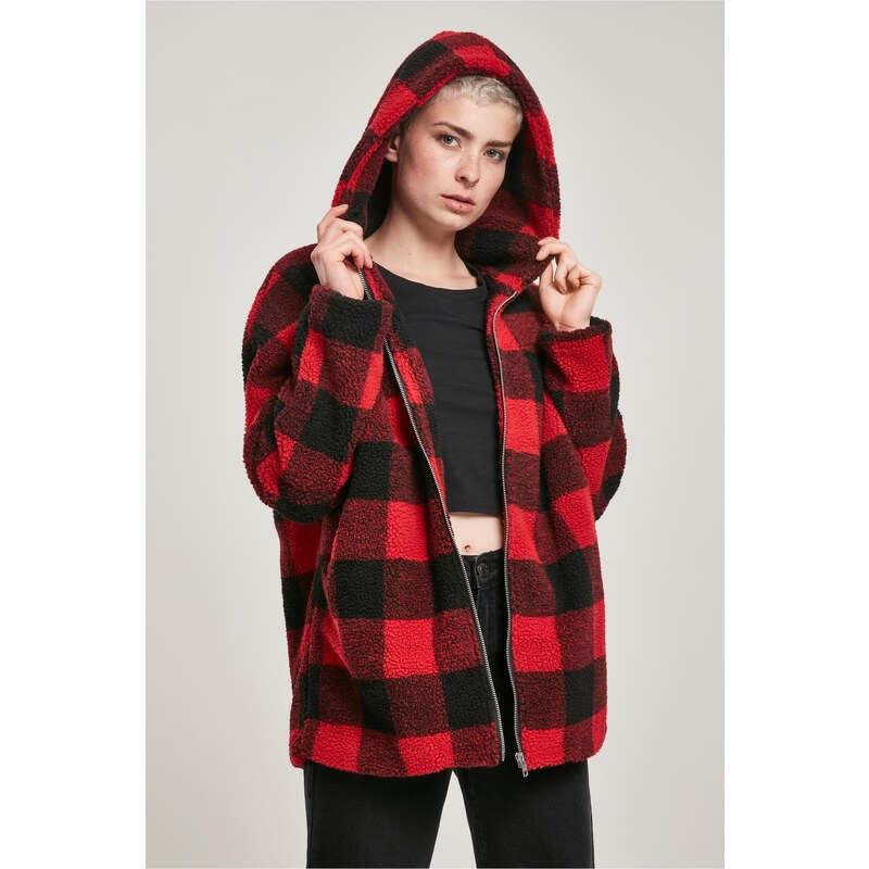 Urban Classics Dámská bunda Sherpa Oversized Check s kapucí