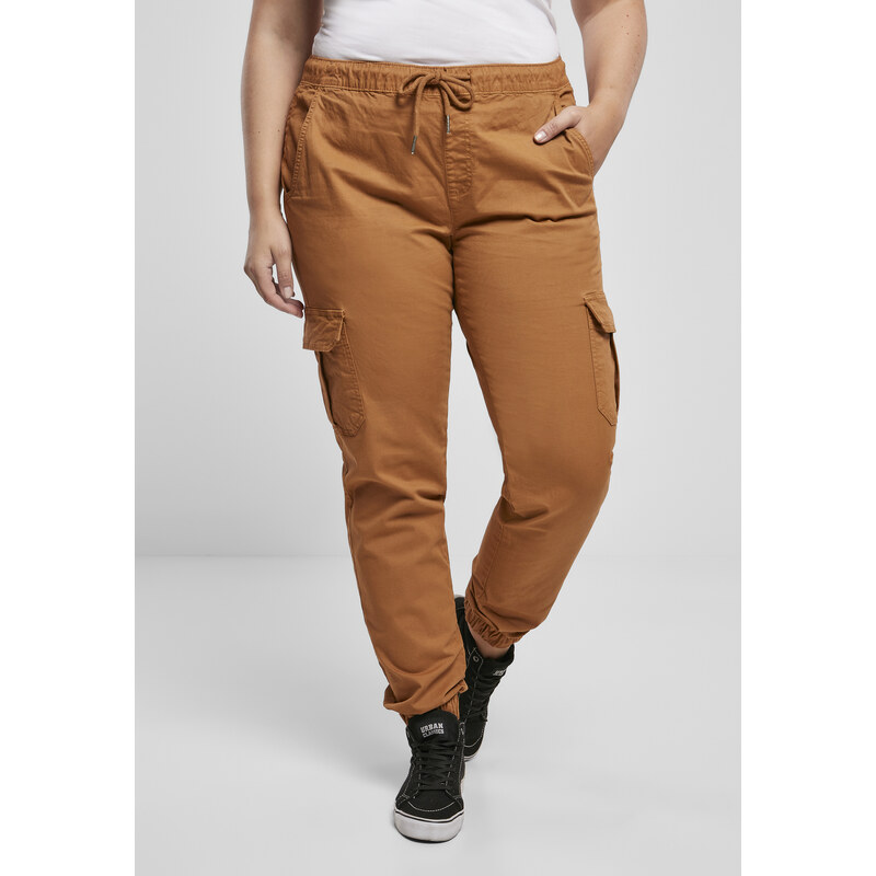 UC Ladies Dámské cargo joggingové kalhoty s vysokým pasem z karamelu
