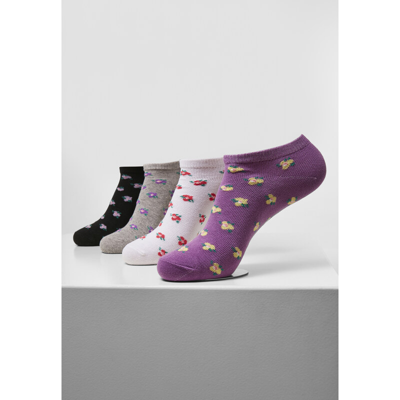 Urban Classics Accessoires Květinové neviditelné ponožky z recyklované příze 4-balení šedá+černá+bílá+lila