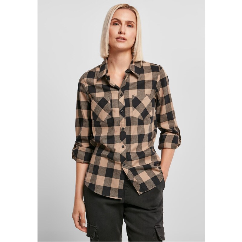 Urban Classics Ladies Turnup Checked Flanell Shirt black