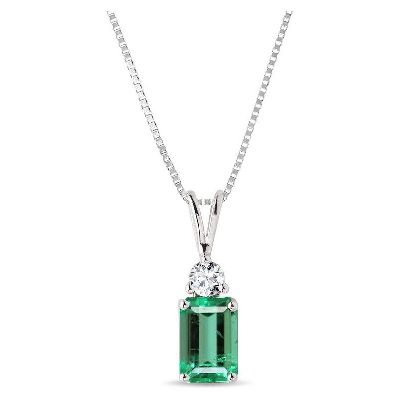 Náhrdelník s emerald smaragdem a diamantem v bílém zlatě KLENOTA K0305022