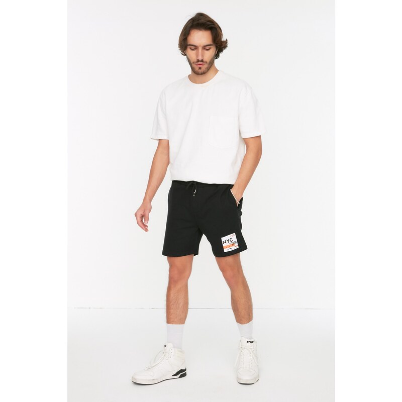 Trendyol Black Regular/Real Fit Mid-Length City Printed Shorts