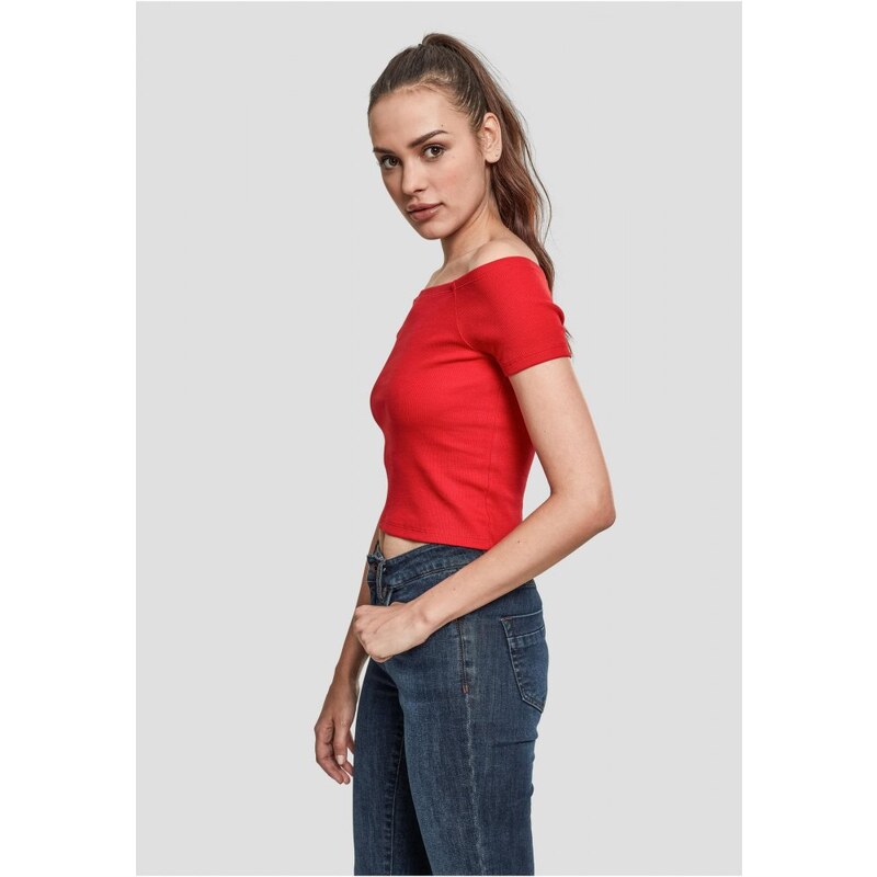 URBAN CLASSICS Ladies Off Shoulder Rib Tee - fire red