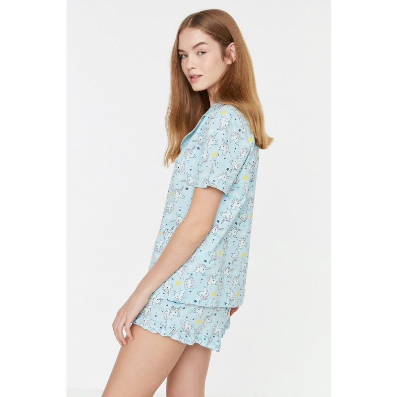 Trendyol Multi Color 100% Cotton Fun Patterned Shirt-Shorts Knitted Pajamas Set