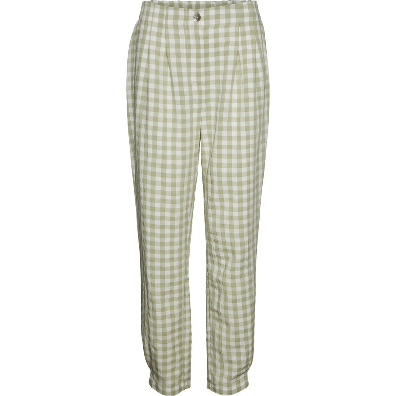 VERO MODA Kalhoty se sklady v pase Karma světle zelená / bílá