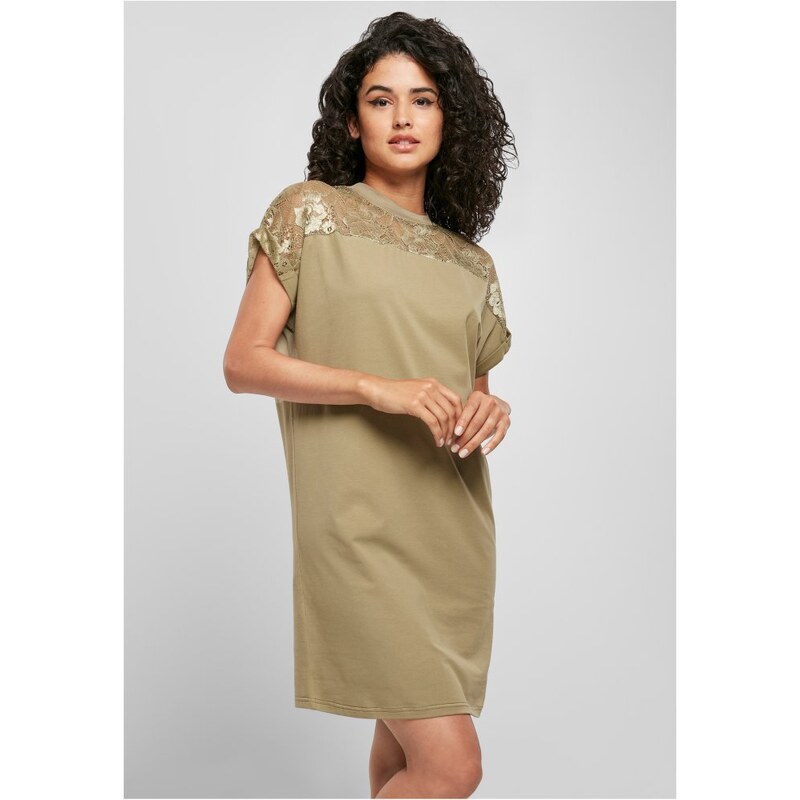 URBAN CLASSICS Ladies Lace Tee Dress - khaki