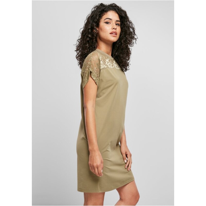 URBAN CLASSICS Ladies Lace Tee Dress - khaki