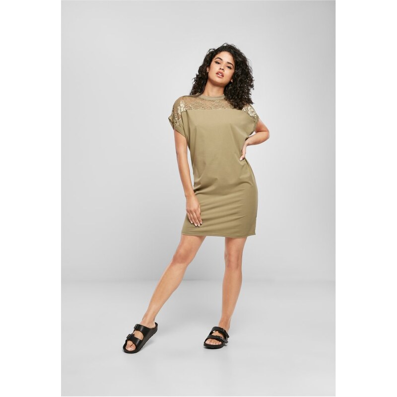 URBAN CLASSICS Ladies Lace Tee Dress - khaki