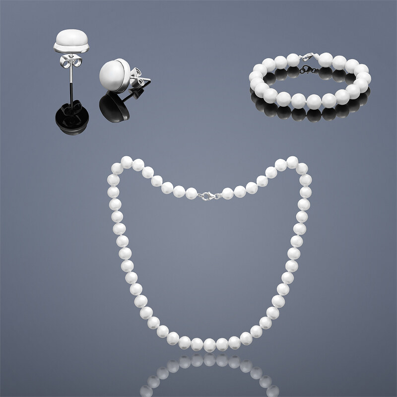Buka Jewelry Buka perlový set Mutiara Tiga P 9,5 AA (perlové náušnice, náramek a náhrdelník) – bílá 812
