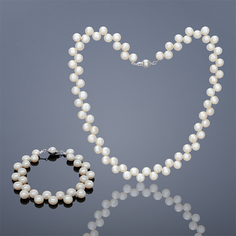 Buka Jewelry BUKA Perlová souprava Button (perlový náhrdelník a náramek) - bílá 863