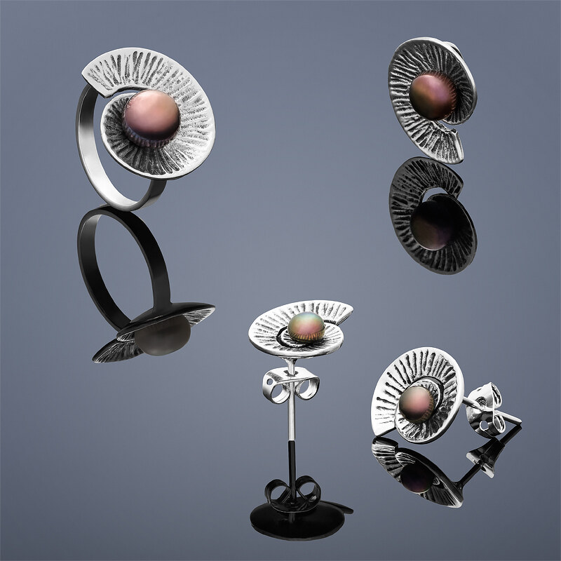 Buka Jewelry Buka perlový set Nautilus (náušnice, přívěsek a prsten) – hnědá 867