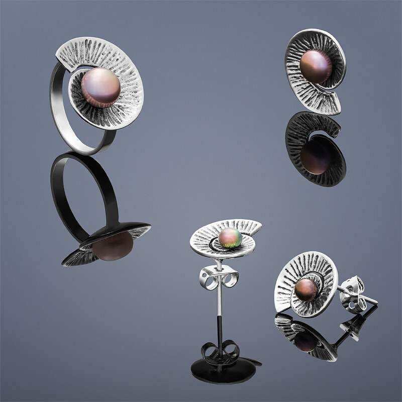 Buka Jewelry Buka perlový set Nautilus (náušnice, přívěsek a prsten) – růžová 868