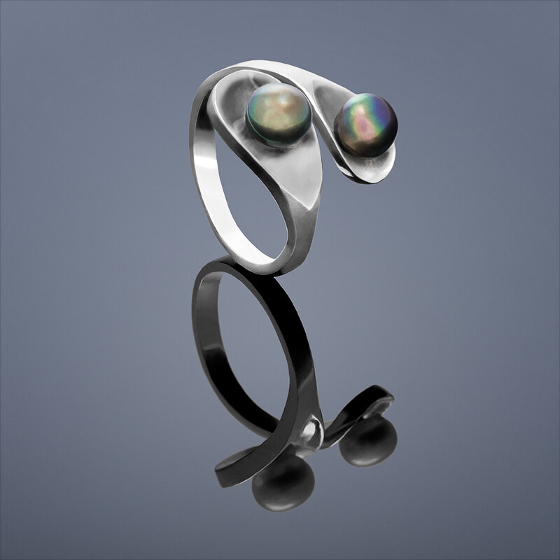 Buka Jewelry Buka Perlový prsten Drop – černá 441